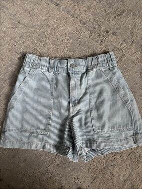 GAP Light Blue & White Striped High Waist Shorts